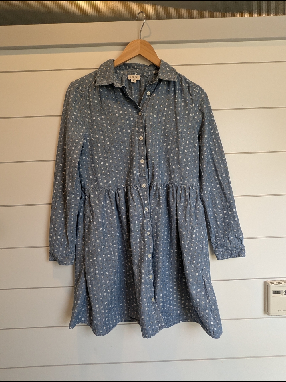 J. Crew Cotton Mini Shirt Dress Chambray Floral Print Size 6 Collared Button Up